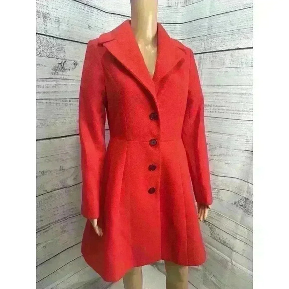 Robbi & Nikki Red Peplum Pea Coat Red Size S Button Front Lined Heavy EUC - Picture 1 of 16